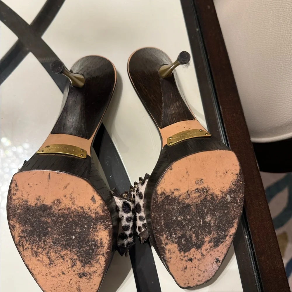 Bruno Magli Black and Brown Mules with Metallic Buckle - Picture 2 of 4